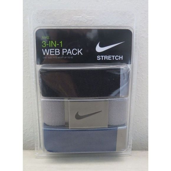 Nike DS5023902X Men Sz O/S Up To 42" Blue/Green/Navy Web Pack Dust Belt (3 Pack) - Picture 2 of 6